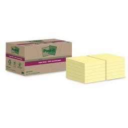 Post-it Super Sticky 100% Recycled Notes Canary Yellow 47.6 x 47.6 mm 70 Sheets Per Pad (Pack 12)  7100284576