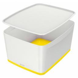 Leitz MyBox WOW Large with Lid, Storage Box. 18 Litre White Yellow