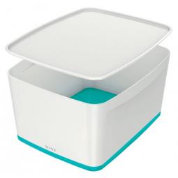 Leitz MyBox WOW Large with lid Storage Box 18 litre White/Ice Blue Pack of 4