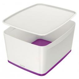Leitz MyBox WOW Large with Lid Storage Box 18 litre White Purple
