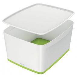 Leitz MyBox WOW Large with lid Storage Box 18 litre White/Green Pack of 4