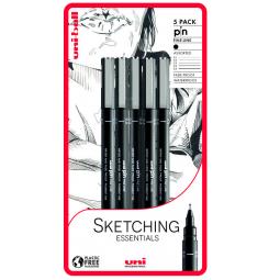 uni PIN Sketching Essentials Pigment Ink Fine Line Pen 0.1mm 0.2mm 0.3mm Tip 0.5mm & 0.8mm Tip Blister Plastic Free Packaging (Pack 5) - 238212794