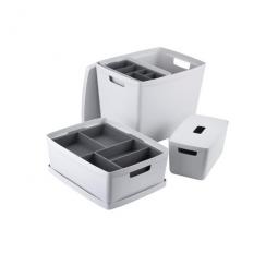 Inabox Designer Storage Boxes With Lids and Trays Large Value Pack (2 x 8L & 1 x 19L & 1 x 39L & 1 x Small & 1 x Large Tray) Windmill White - H-I60648