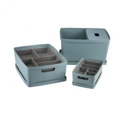 Inabox Designer Storage Boxes With Lids and Trays Small Value Pack (2 x 5L & 1 x 19L & 1 x 28L & 1 x Small & 1 x Large Tray) Cottage Blue - H-I60649