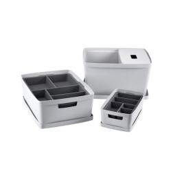 Inabox Designer Storage Boxes With Lids and Trays Small Value Pack (2 x 5L & 1 x 19L & 1 x 28L & 1 x Small & 1 x Large Tray) Windmill White - H-I60647