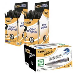 Bic Cristal Ballpen Black 1.0mm Tip 2 x 50 and Free Velleda Whiteboard Marker