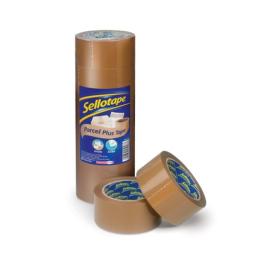 Sellotape Parcel Plus Polypropylene Waterproof Extra Strong Buff Packaging Tape 50mm x 66m Brown (Pack 6) - 2862930