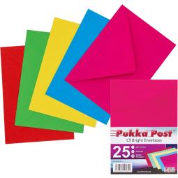 Pukka Post & Packaging Envelopes C5 Bright (Red/Yellow/Green/Blue/Pink) Gummed 100gsm 162mmx229mm (Pack 25) - 9062-ENV