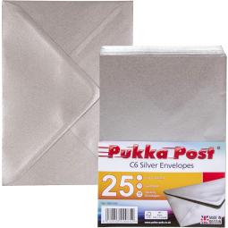 Pukka Post & Packaging Envelopes C6 Silver Gummed 100gsm 114mmx162mm (Pack 25) - 9065-ENV