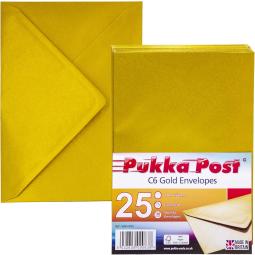 Pukka Post & Packaging Envelopes C6 Gold Gummed 100gsm 114mmx162mm (Pack 25) - 9063-ENV