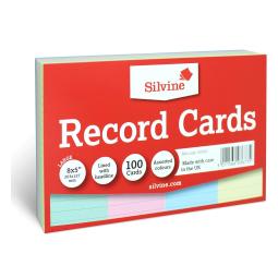 Silvine Record Cards 203x127mm Ruled Assorted Colours 100's 585AC
