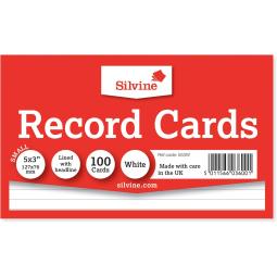 Silvine Record Cards 127x76mm Ruled White 100 Cards