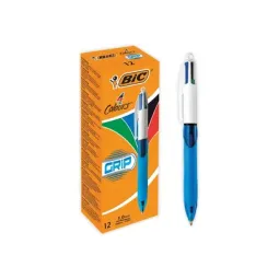 Bic 4 Colours Comfort Grip Ballpoint Pen 1mm Tip 0.32mm Line Blue/White Barrel Black/Blue/Green/Red Ink (Pack 12)