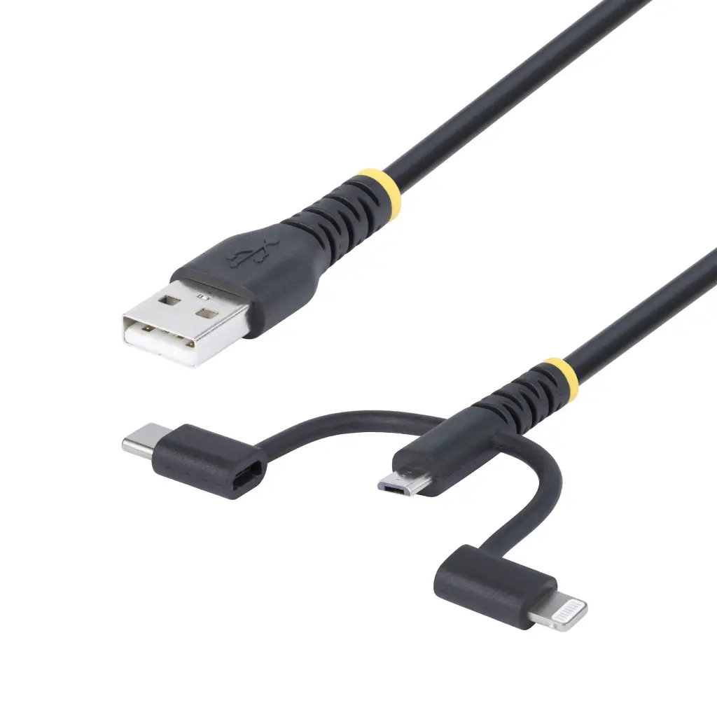 StarTech.com 1m Rugged USB-A to Lightning Micro-USB USB-C Multi Charging Cable