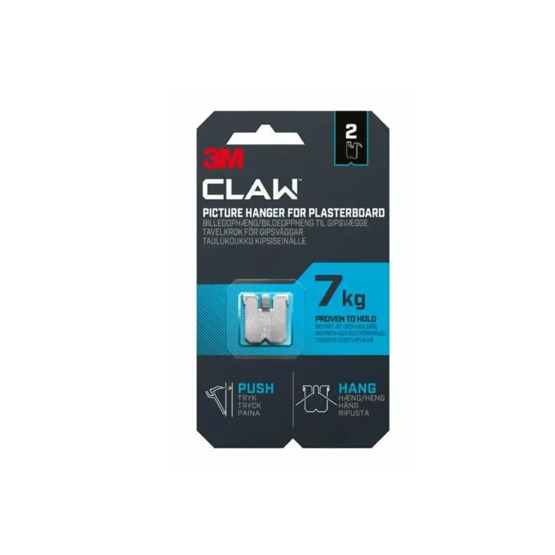 3M CLAW Picture Hanger For Plasterboard Stainless Steel Holds Up To 7Kg (Pack 2) - 7100269135