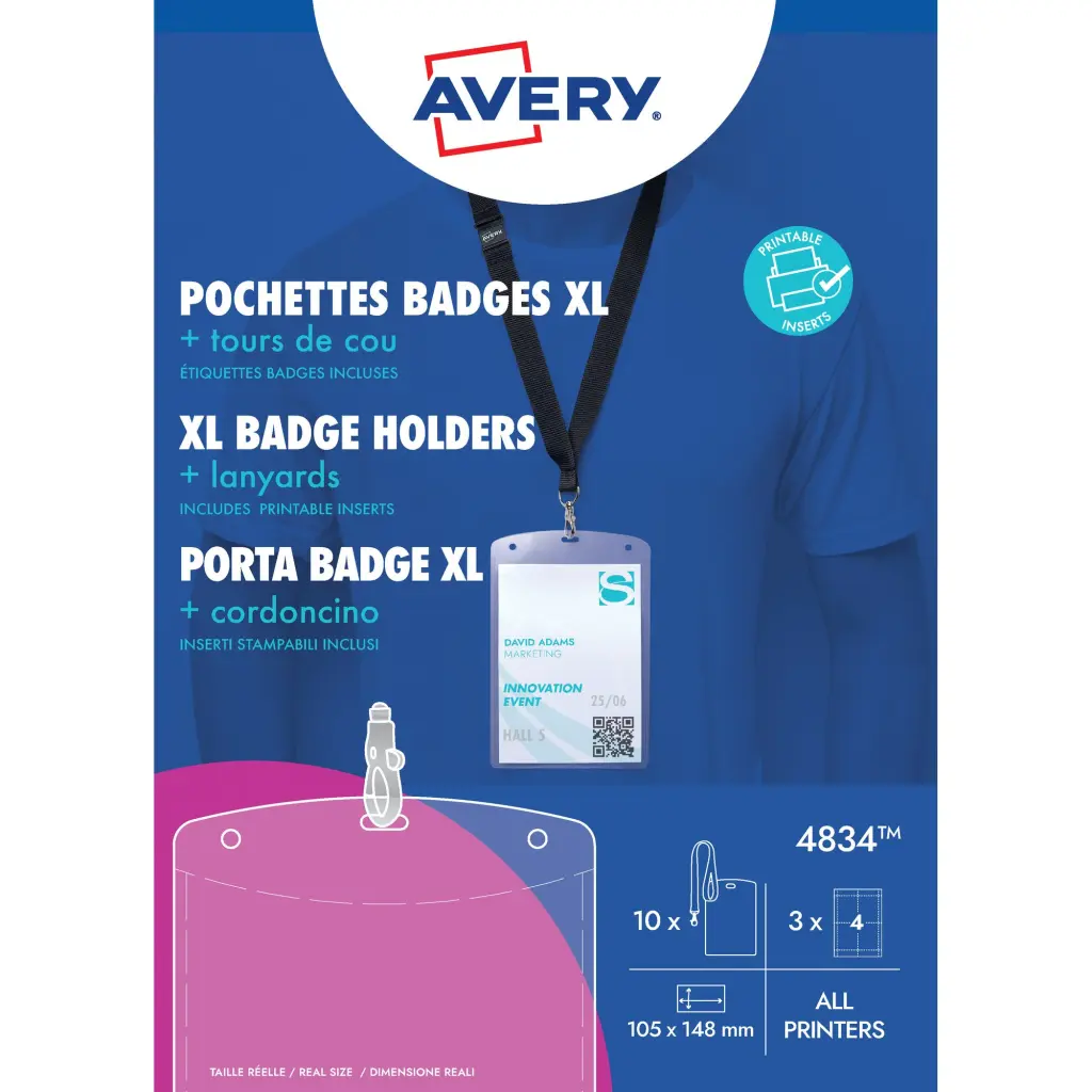 Avery A6 Badge Holders with Lanyards 148mm x 105mm (Pack 10) - 4834