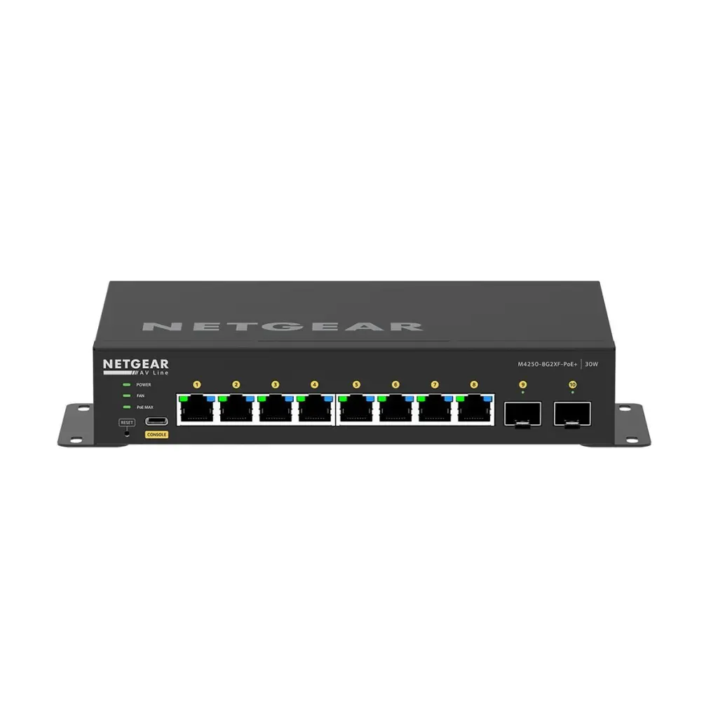 NETGEAR AV Line 8-Port Managed Rackmount Gigabit PoE Plus Switch with 2 x 1GbE SFP Plus Ports