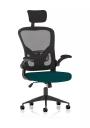 Ace Executive Mesh Back Office Chair With Folding Arms Bespoke Fabric Seat Maringa Teal - KCUP2002