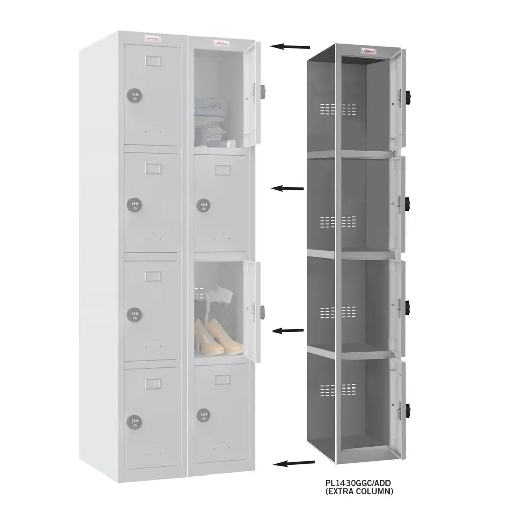 Phoenix PL Series Additional Add On Column 4 Door Personal Locker With Combination Lock Grey - PL1430GC/ADD 