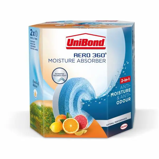UniBond Aero 360 Moisture Absorber 2-in-1 Anti-Moisture and Anti-Odour Citrus Fruit Refill (Pack 2) - 3005117