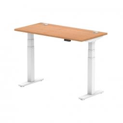 Dynamic Air 1200 x 600mm Height Adjustable Desk Oak Top Cable Ports White Leg HA01157