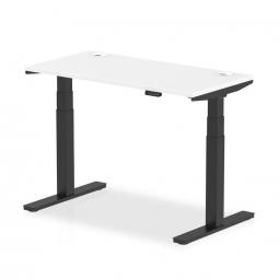 Dynamic Air 1200 x 600mm Height Adjustable Desk White Top Cable Ports Black Leg HA01233