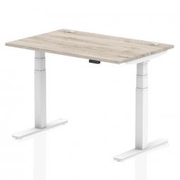 Dynamic Air 1200 x 800mm Height Adjustable Desk Grey Oak Top Cable Ports White Leg HA01170