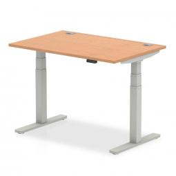 Dynamic Air 1200 x 800mm Height Adjustable Desk Oak Top Cable Ports Silver Leg HA01097