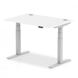 Dynamic Air 1200 x 800mm Height Adjustable Desk White Top Cable Ports Silver Leg HA01089