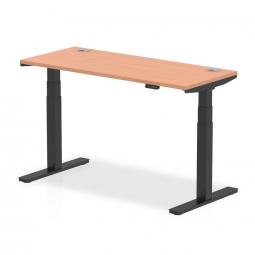 Dynamic Air 1400 x 600mm Height Adjustable Desk Beech Top Cable Ports Black Leg HA01226