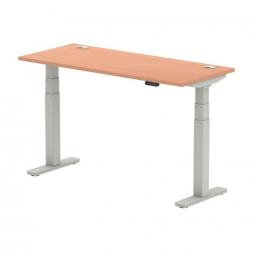 Dynamic Air 1400 x 600mm Height Adjustable Desk Beech Top Cable Ports Silver Leg HA01122