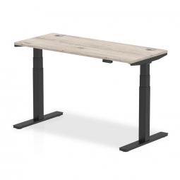 Dynamic Air 1400 x 600mm Height Adjustable Desk Grey Oak Top Cable Ports Black Leg HA01254