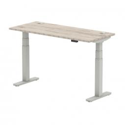 Dynamic Air 1400 x 600mm Height Adjustable Desk Grey Oak Top Cable Ports Silver Leg HA01178