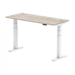 Dynamic Air 1400 x 600mm Height Adjustable Desk Grey Oak Top Cable Ports White Leg HA01182