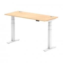 Dynamic Air 1400 x 600mm Height Adjustable Desk Maple Top Cable Ports White Leg HA01154