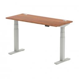 Dynamic Air 1400 x 600mm Height Adjustable Desk Walnut Top Cable Ports Silver Leg HA01126