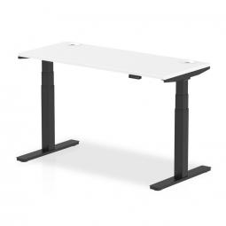 Dynamic Air 1400 x 600mm Height Adjustable Desk White Top Cable Ports Black Leg HA01234