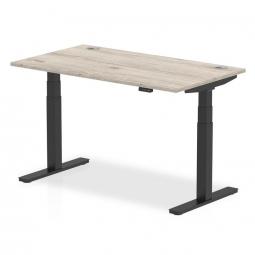 Dynamic Air 1400 x 800mm Height Adjustable Desk Grey Oak Top Cable Ports Black Leg HA01250