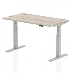 Dynamic Air 1400 x 800mm Height Adjustable Desk Grey Oak Top Cable Ports Silver Leg HA01171