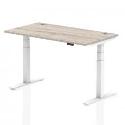 Dynamic Air 1400 x 800mm Height Adjustable Desk Grey Oak Top Cable Ports White Leg HA01172