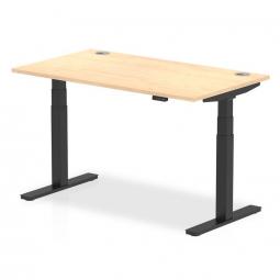 Dynamic Air 1400 x 800mm Height Adjustable Desk Maple Top Cable Ports Black Leg HA01218