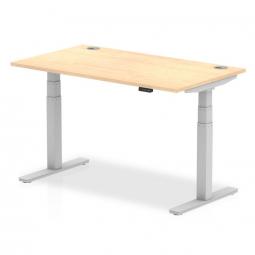 Dynamic Air 1400 x 800mm Height Adjustable Desk Maple Top Cable Ports Silver Leg HA01094