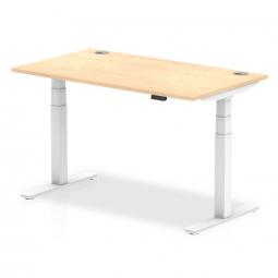 Dynamic Air 1400 x 800mm Height Adjustable Desk Maple Top Cable Ports White Leg HA01114