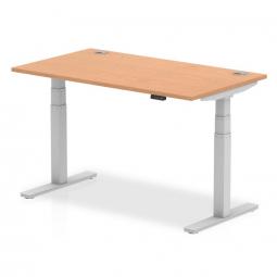 Dynamic Air 1400 x 800mm Height Adjustable Desk Oak Top Cable Ports Silver Leg HA01098