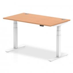 Dynamic Air 1400 x 800mm Height Adjustable Desk Oak Top Cable Ports White Leg HA01118