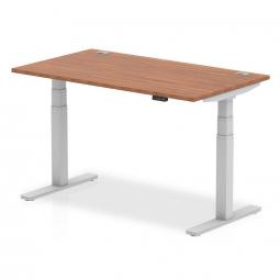 Dynamic Air 1400 x 800mm Height Adjustable Desk Walnut Top Cable Ports Silver Leg HA01086