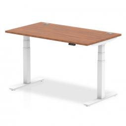 Dynamic Air 1400 x 800mm Height Adjustable Desk Walnut Top Cable Ports White Leg HA01106