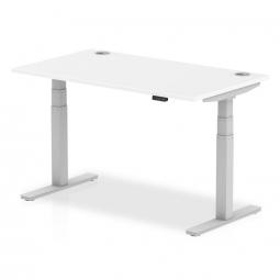 Dynamic Air 1400 x 800mm Height Adjustable Desk White Top Cable Ports Silver Leg HA01090