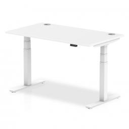 Dynamic Air 1400 x 800mm Height Adjustable Desk White Top Cable Ports White Leg HA01110