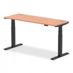 Dynamic Air 1600 x 600mm Height Adjustable Desk Beech Top Cable Ports Black Leg HA01227